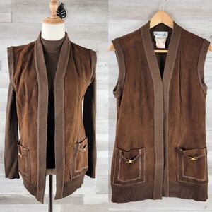 Vintage Raleighs Brown Suede Wool Sweater Vest & Ribbed Wool Blend Top Women's M
